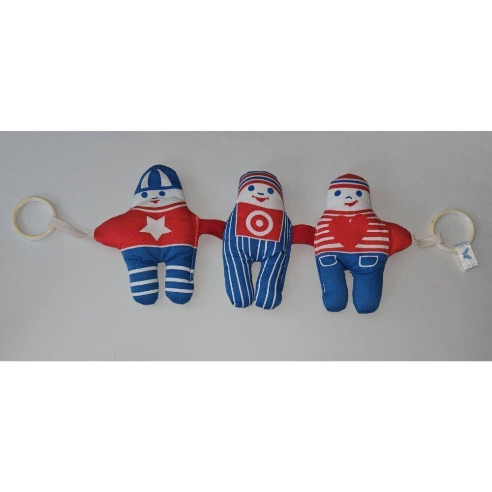 VTG 1977 Johnson & Johnson Playpath Plush Rattle Crinkle Squeaker Rings Baby Toy